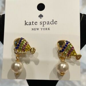 kate spade New York gold-tone Multicolor Fish Pearl Drop Earrings. New with dust
